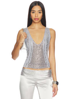 Jaded London - Studded Sequin Women's Sleeveless Deep V-Neck Tank Top Silver