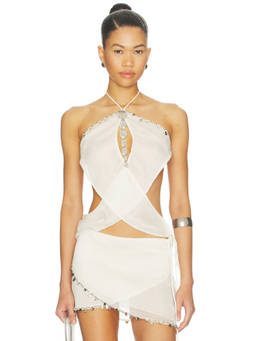 Jaded London - Metal Trim Women's Halter Neck Wrap Tie Top White