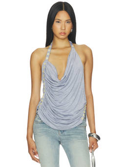 Jaded London - Backless Pleated Women's Halter Neck Button Top Grey