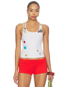 Jaded London - Button Women's Embellished Ribbed Tank Top White