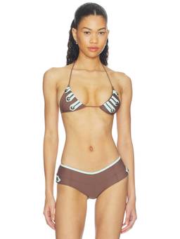 Jaded London - Military Lapel Women's Unpadded Tie-Up Triangle Bikini Top Brown