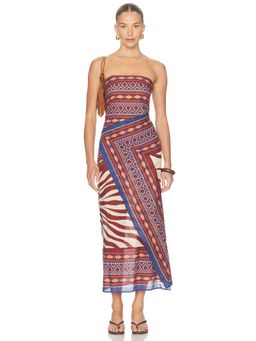 Johanna Ortiz - Paraiso Agreste Women's Printed Strapless Midi Dress Blue