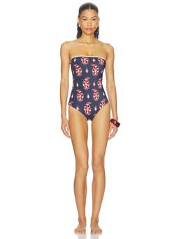 Johanna Ortiz - Alta Mar Women's Strapless Unpadded One-Piece Swimsuit Navy Blue