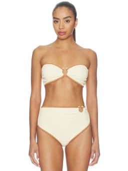 Johanna Ortiz - Crinkle Seawaters Women's Unpadded Bandeau Bikini Top Ecru