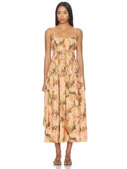 Juillet - Women's Smocked Bodice Strappy Midi Dress Orange