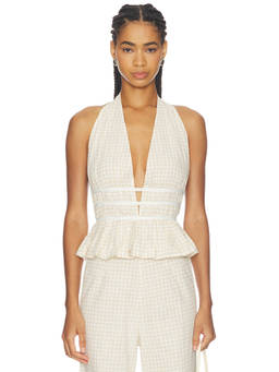 Juillet - Violet Women's Gingham Sleeveless Halter Neck Top Vanilla