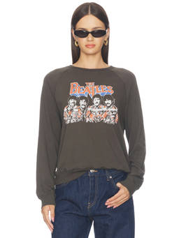 Junk Food - The Beatles Women's Graphic Raglan Crew Neck Sweatshirt Black