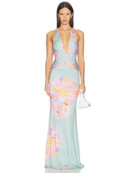 Katie May - Secret Agent Women's Floral Plunging Neck Maxi Dress Green