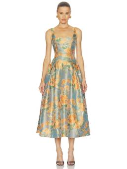 Katie May - Jacquard Women's Floral Square Neck Maxi Dress Peach