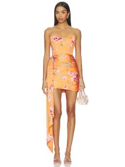 Katie May - Chasing Dawn Women's Strapless Floral Draped Mini Dress Orange