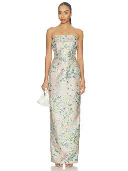 Katie May - Elin Women's Strapless Jacquard Maxi Gown Metallic
