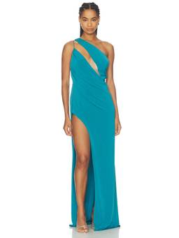Katie May - Cut Above Women's One Shoulder Cut-Out Maxi Gown Teal
