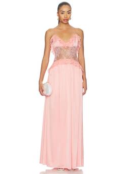 Katie May - Monica Women's Lace Trim Satin Maxi Gown Peach