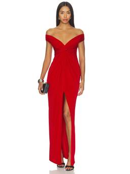 Katie May - Hazel Women's Off-Shoulder Ruched Jersey Maxi Gown Red