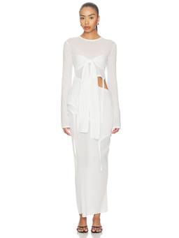 KETTEL ATELIER - Knit Tie Women's Cut-Out Stretch Mesh Maxi Dress White