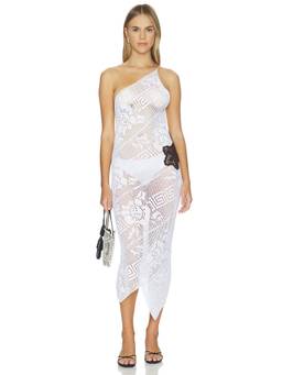 KETTEL ATELIER - Minty Crochet Women's One-Shoulder Sheer Maxi Dress White