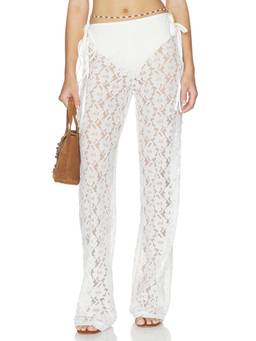 KETTEL ATELIER - Strappy Lace Women's Sheer Side-Tie Wide Trousers White