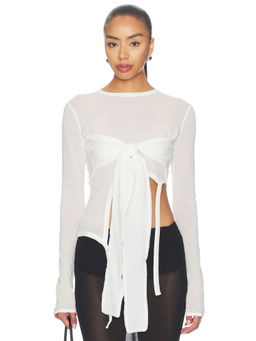 KETTEL ATELIER - Lena Knit Women's Tie-Up Mesh Top White