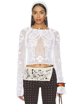 KETTEL ATELIER - Talia Women's Sheer Open Back Crochet Blouse White