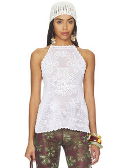 KETTEL ATELIER - Finka Crochet Women's Halter Neck Open Back Top White