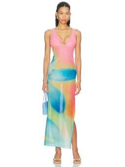 Kulani Kinis - Plunge Mesh Women's Sheer Beaded Maxi Dress Pink