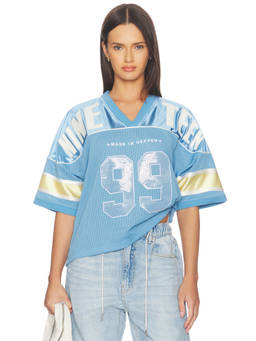 Ksubi - 99 Spark Women's Sequin Patch V-Neck Jersey Top Blue
