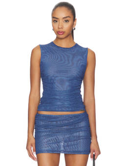 Ksubi - Rumor Women's Ruched Sleeveless Mesh Top Blue