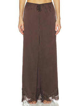 KAT THE LABEL - Olivia Women's Lace Trim Satin Pajamas Brown