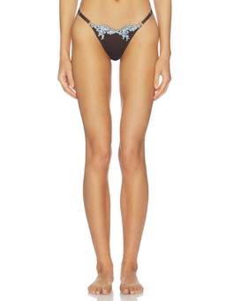 KAT THE LABEL - Satin Lace Trim Women's Adjustable Strap Thong Espresso
