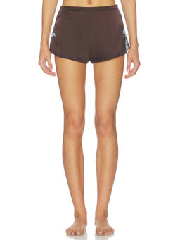 KAT THE LABEL - Satin Lace-Trim Women's Pull-On Shorts Espresso