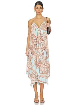 L'AGENCE - Women's Paisley Print Asymmetrical Hem Midi Dress Multi-Color