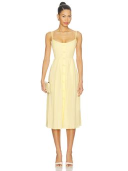 L'AGENCE - Reanne Women's Smocked Back Poplin Midi Dress Yellow