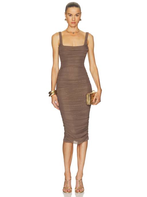 midi mesh shirred bodycon dress Buy L'AGENCE Women's Ruched Brown (L) Online LAgence marries Southern California hide_others BAM | Devil in Color:#53-Dark Gray