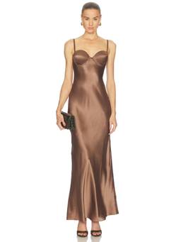 L'AGENCE - Sayla Bias Cut Women's Satin Silk Maxi Dress Cardamom