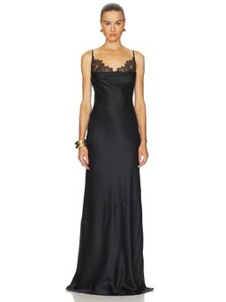 L'AGENCE - Selene Lace Women's Satin Cowl Neck Maxi Gown Black