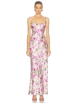 L'AGENCE - Sayla Bias Cut Women's Floral Print Bustier Maxi Dress Purple