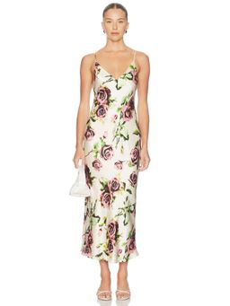 L'AGENCE - Seridie Women's Floral Print Satin Midi Slip Dress Off White