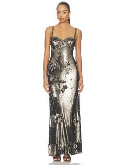L'AGENCE - Sayla Bias Cut Women's Sequined Sweetheart Maxi Dress Olive