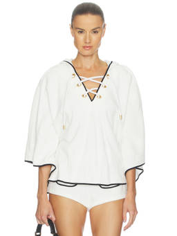 L'AGENCE - Demeter Women's Hooded Lace-Up Poncho White