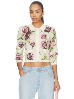 L'AGENCE - Osiris Jacquard Women's Floral Button-Up Collar Neck Cardigan Off White