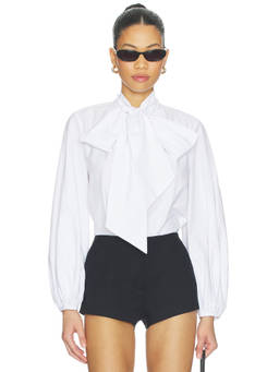 L'AGENCE - Deon Women's Tie-Up Neck Poplin Blouse White