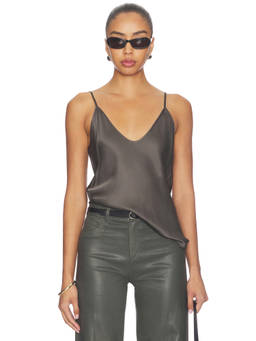 L'AGENCE - Lexi Women's Satin V-Neck Camisole Ash Olive