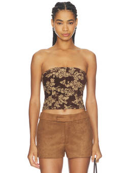 L'AGENCE - Paulette Women's Floral Jacquard Strapless Corset Top Brown