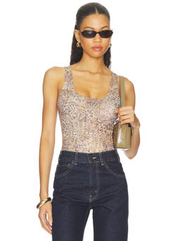 L'AGENCE - Kalea Women's Leopard Print Scoop Neck Bodysuit Tan