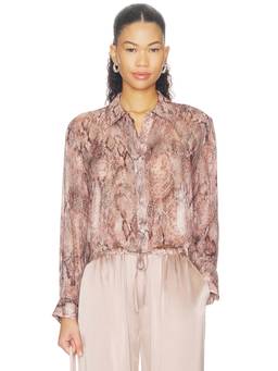 L'AGENCE - Cosette Women's Snake Print Cropped Hi-Low Button-Down Shirt Pink