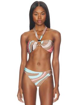 L'AGENCE - Krysta Bandeau Women's Halter Tie-Up O-Ring Bikini Top Multi-Color