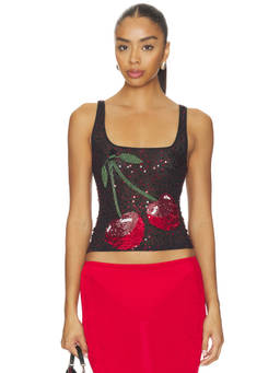 Leslie Amon - Cherry Women's Sheer Sequin Embellished Tank Top Black