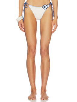 Leslie Amon - Karma Women's Side Tie Bikini Bottom White & Blue