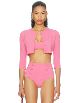 Lisa Marie Fernandez - Waffle Knit Women's Cropped Button-Front Bikini Set Pink