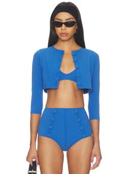Lisa Marie Fernandez - Crepe Women's Button Front Swim Cover-Up Cardigan Blue